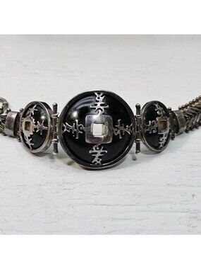 Jayne Cairns JCD 925 Sterling Silver Black Glass Chinese Characters Bracelet